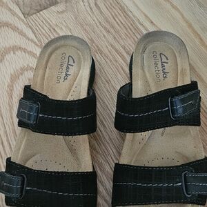 Clarks Collection Black Two-Strap Slide Sandals Size 6M
